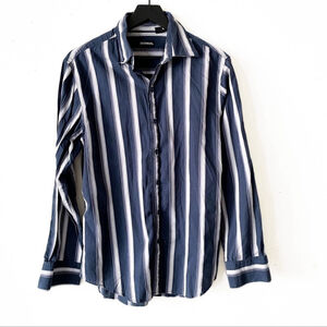 Reunion Blue & White Striped Button Down Shirt Men’s Medium 100% Cotton